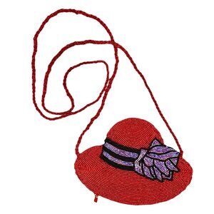 Unbranded Vtg 2000s Red Hat Shaped Beaded Small Coin Purse Bag NWT